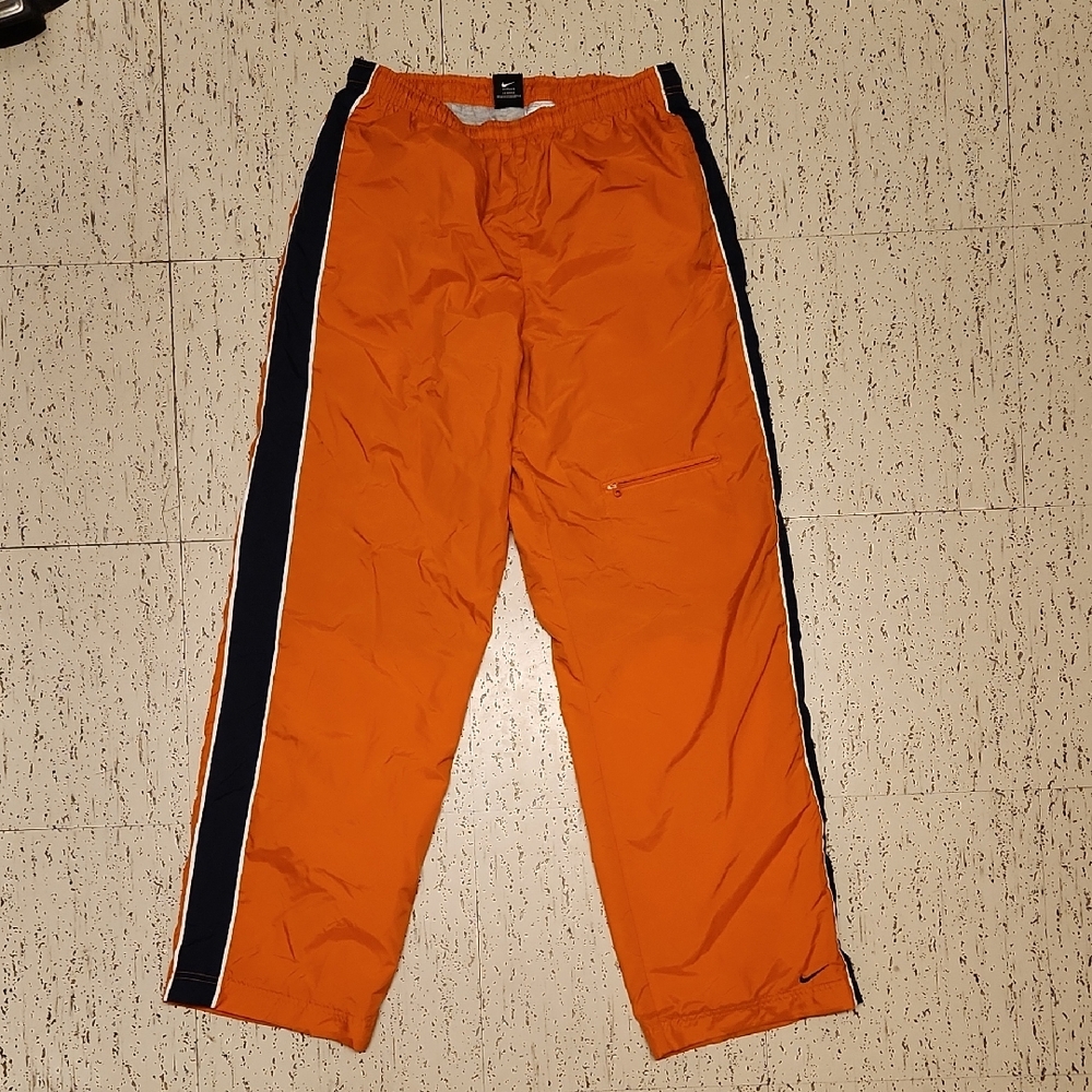 Nike Swoosh Orange Lined Baggy Straight Leg Windbreaker Track Pants Vintage 90s